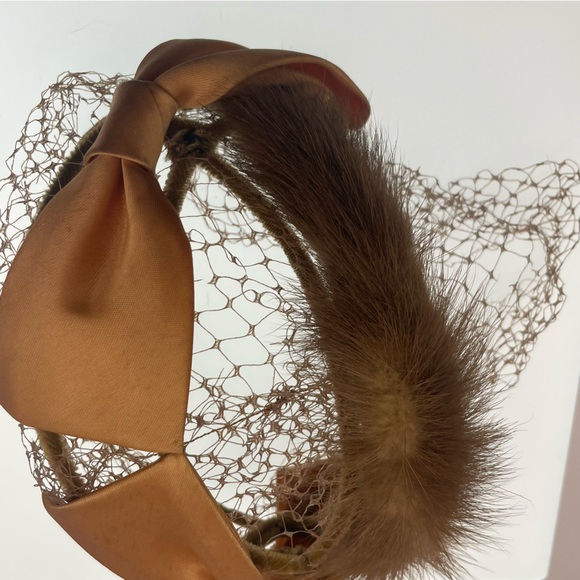 Vintage Auburn Mink Fur Trimmed Netted Fascinator / Headband / Hat - Picture 4 of 6